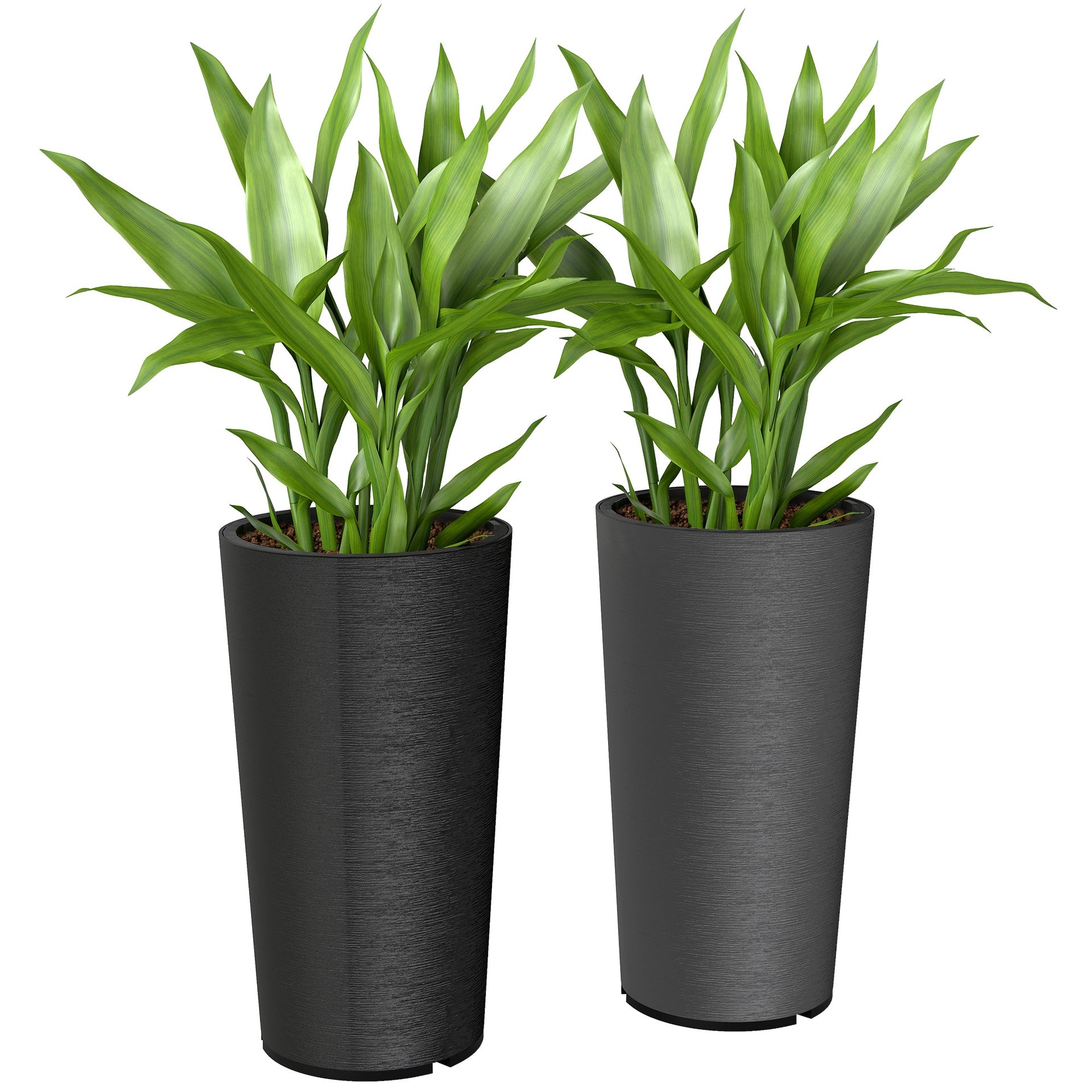 Outsunny 29 Inch Outdoor Planter, Set of 2 Plastic Flower Pots, Weather and UV Resistant Stackable Large Planters, Black