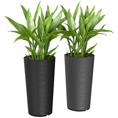 Outsunny 29 Inch Outdoor Planter, Set of 2 Plastic Flower Pots, Weather and UV Resistant Stackable Large Planters, Black