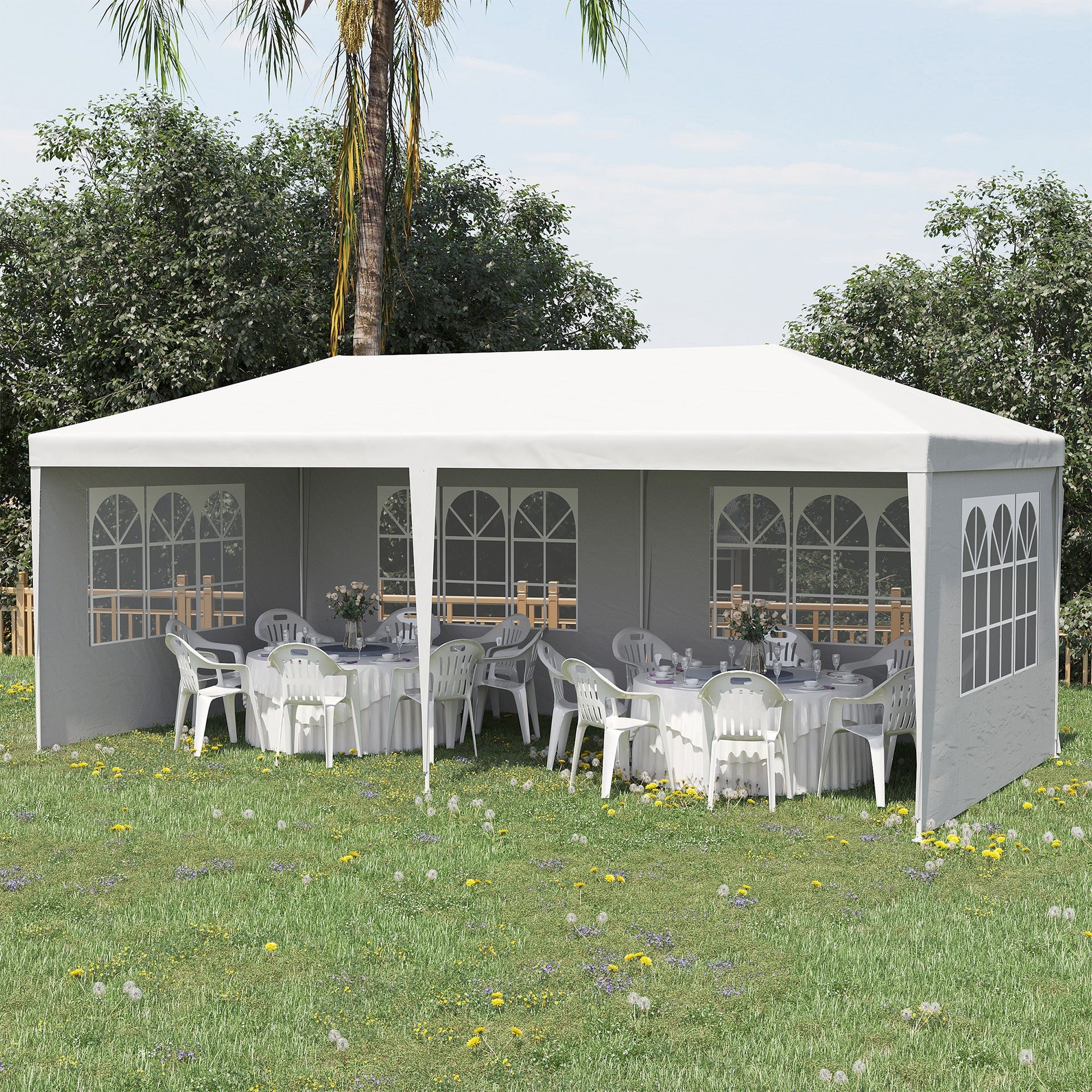 Outsunny Large 20' x 10' Gazebo Canopy Party Tent with 4 Removable Window Side Walls, Outdoor Events - White