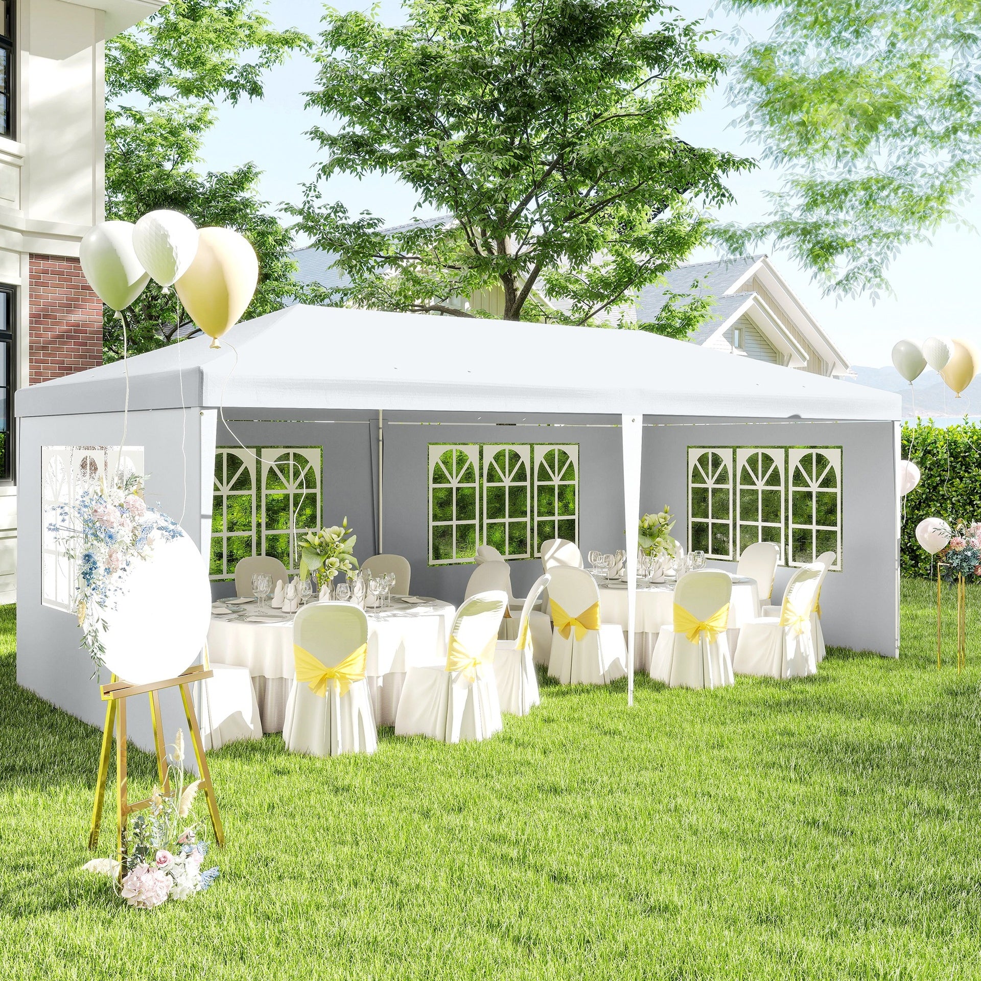 Outsunny Large 20' x 10' Gazebo Canopy Party Tent with 4 Removable Window Side Walls, Outdoor Events - White