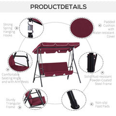 Outsunny Outdoor Patio Swing Chair with Adjustable Tilt Canopy and Removable Cushion, Red
