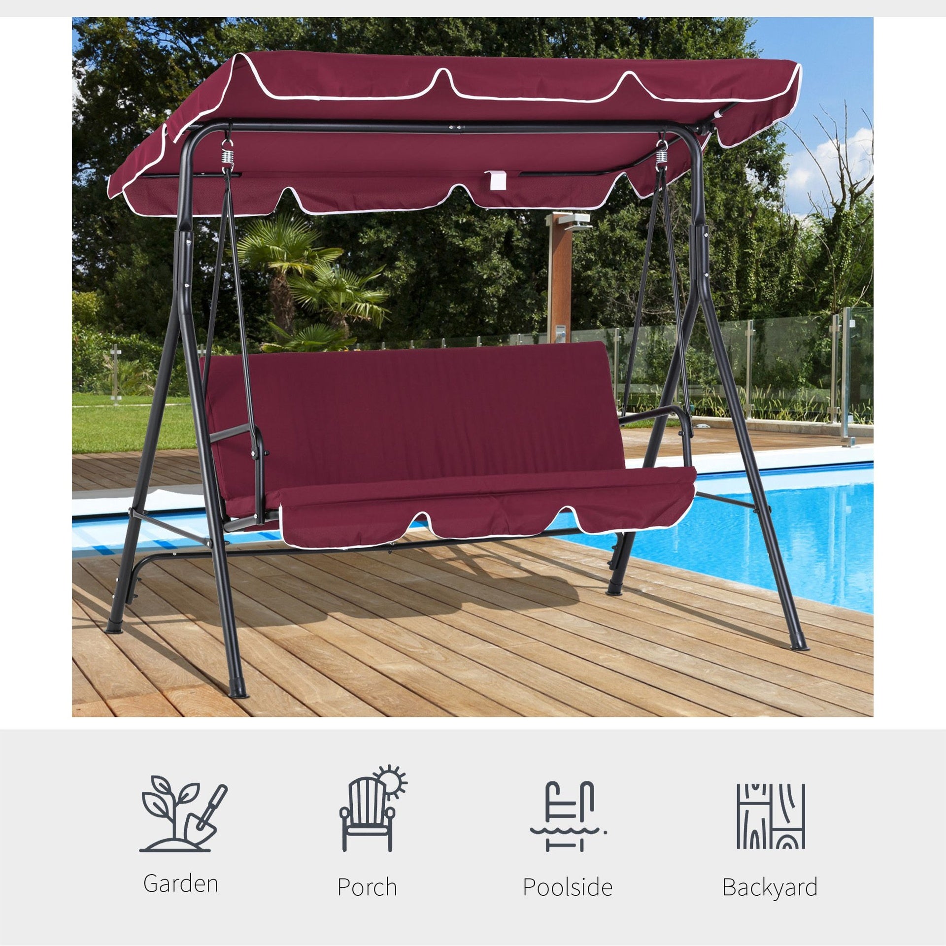 Outsunny Outdoor Patio Swing Chair with Adjustable Tilt Canopy and Removable Cushion, Red