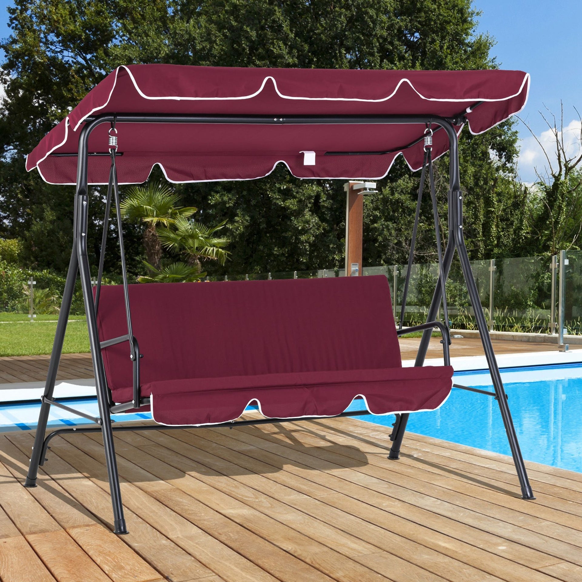 Outsunny Outdoor Patio Swing Chair with Adjustable Tilt Canopy and Removable Cushion, Red