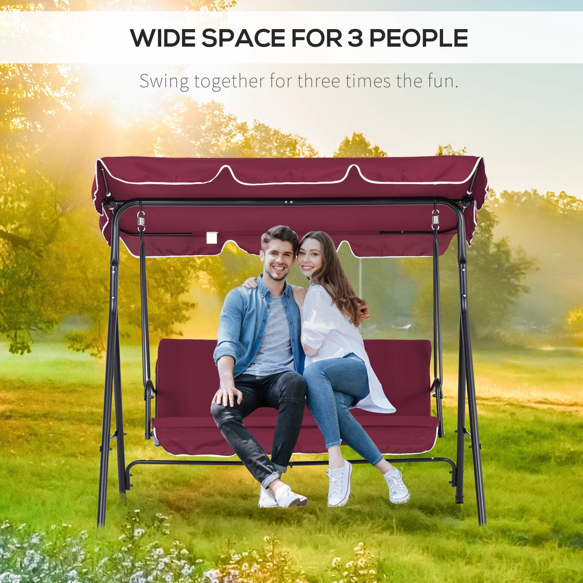 Outsunny Outdoor Patio Swing Chair with Adjustable Tilt Canopy and Removable Cushion, Red