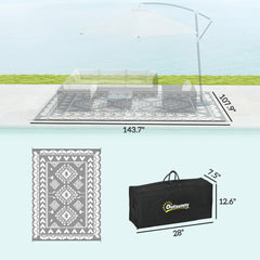 Outsunny Reversible Outdoor Rug, Waterproof Plastic Straw with Carry Bag, 9' x 12', Gray & White Rhombus Patchwork