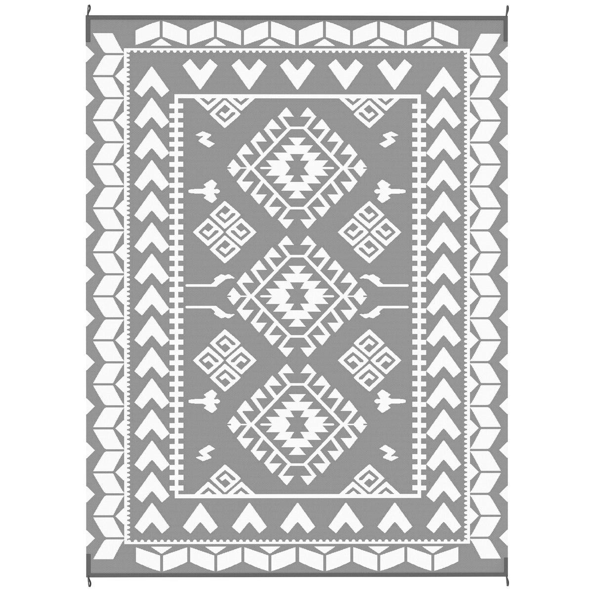 Outsunny Reversible Outdoor Rug, Waterproof Plastic Straw with Carry Bag, 9' x 12', Gray & White Rhombus Patchwork