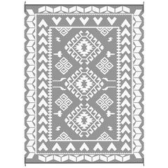 Outsunny Reversible Outdoor Rug, Waterproof Plastic Straw with Carry Bag, 9' x 12', Gray & White Rhombus Patchwork