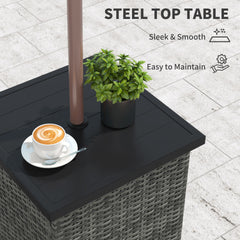 Outsunny Wicker Side Table with 1.5" Umbrella Hole, Square Outdoor End Table with UV-Resistant Frame, Storage Space, Mixed-Gray