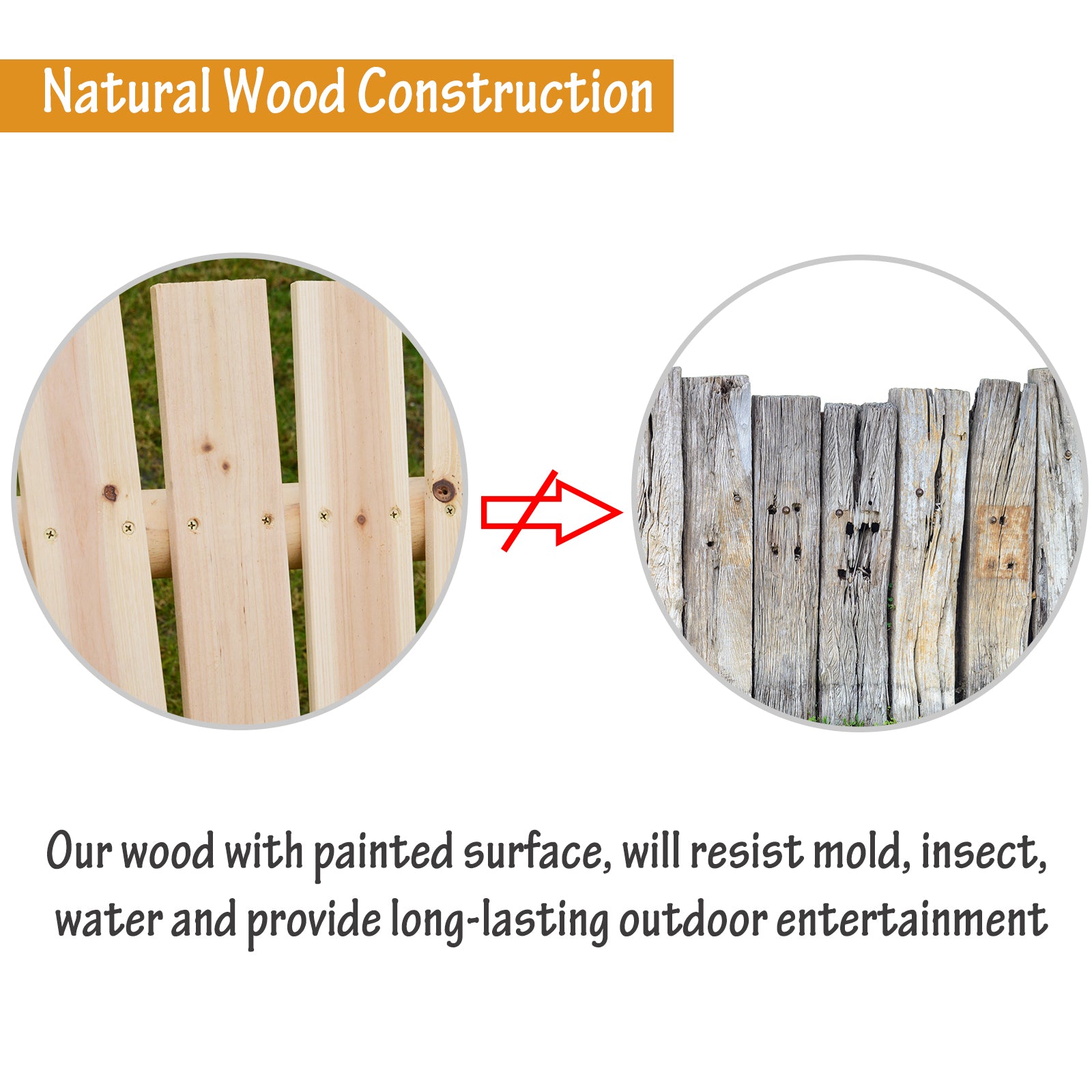 Outsunny 2-Seat Wooden Swing Bench, Ergonomic Design, 'A' Frame Construction, Stable and Non-Slip, Solid Wood Frame Log Garden Swing, for Outdoor and Indoor, Natural Wood