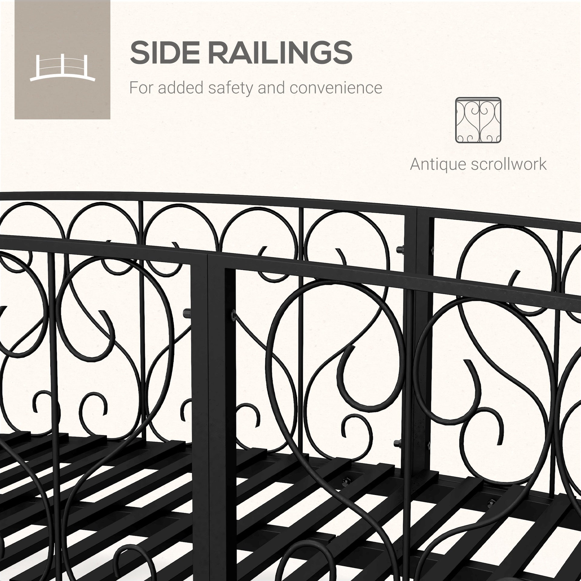 Outsunny 7' Metal Arch Garden Bridge Arc Footbridge with Side Railings Decorative Scrollwork, Black