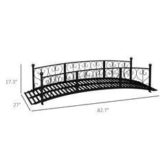 Outsunny 7' Metal Arch Garden Bridge Arc Footbridge with Side Railings Decorative Scrollwork, Black
