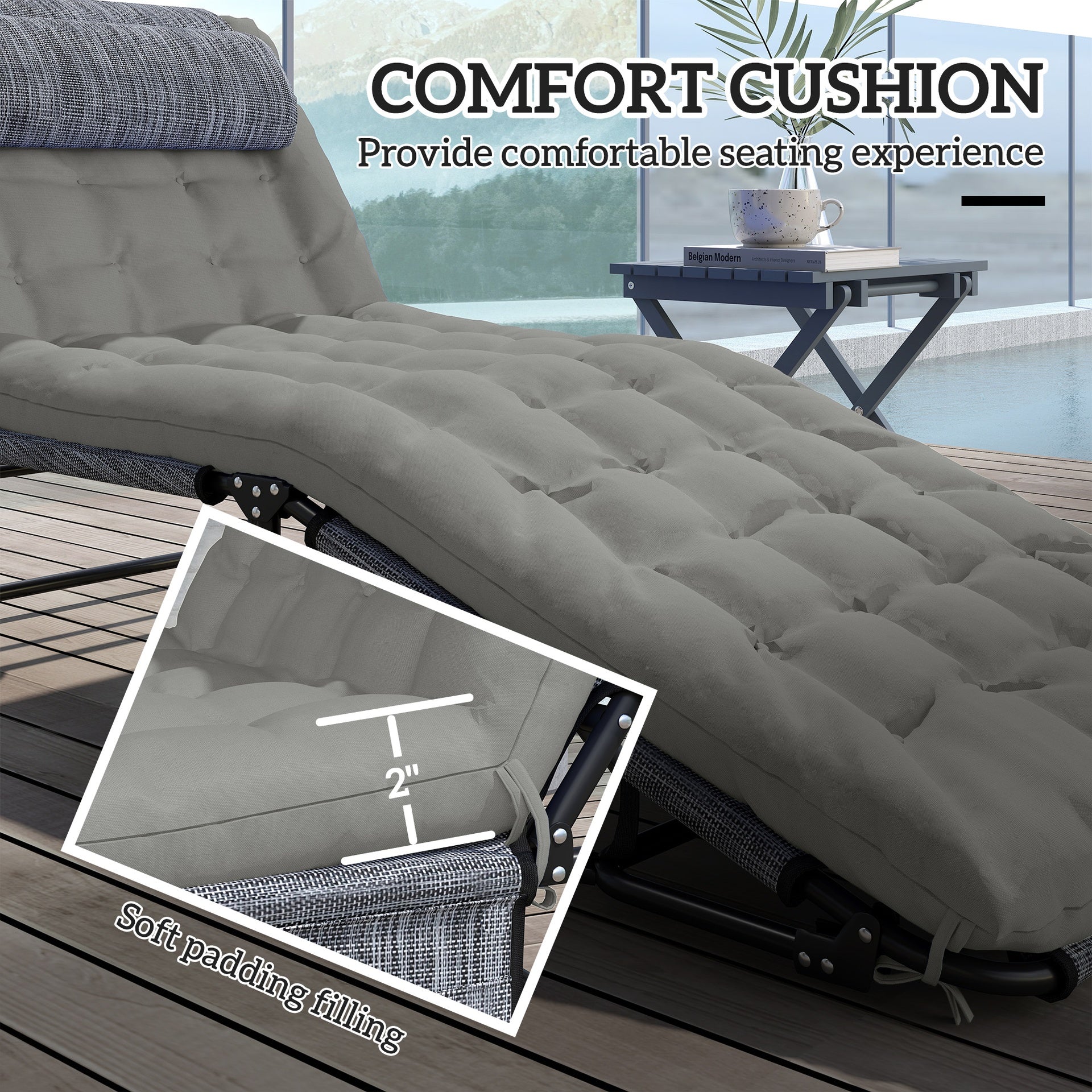 Outsunny Folding Chaise Lounge Pool Chair with 4-level Reclining Back, Cushion, Side Pocket, Headrest, Gray