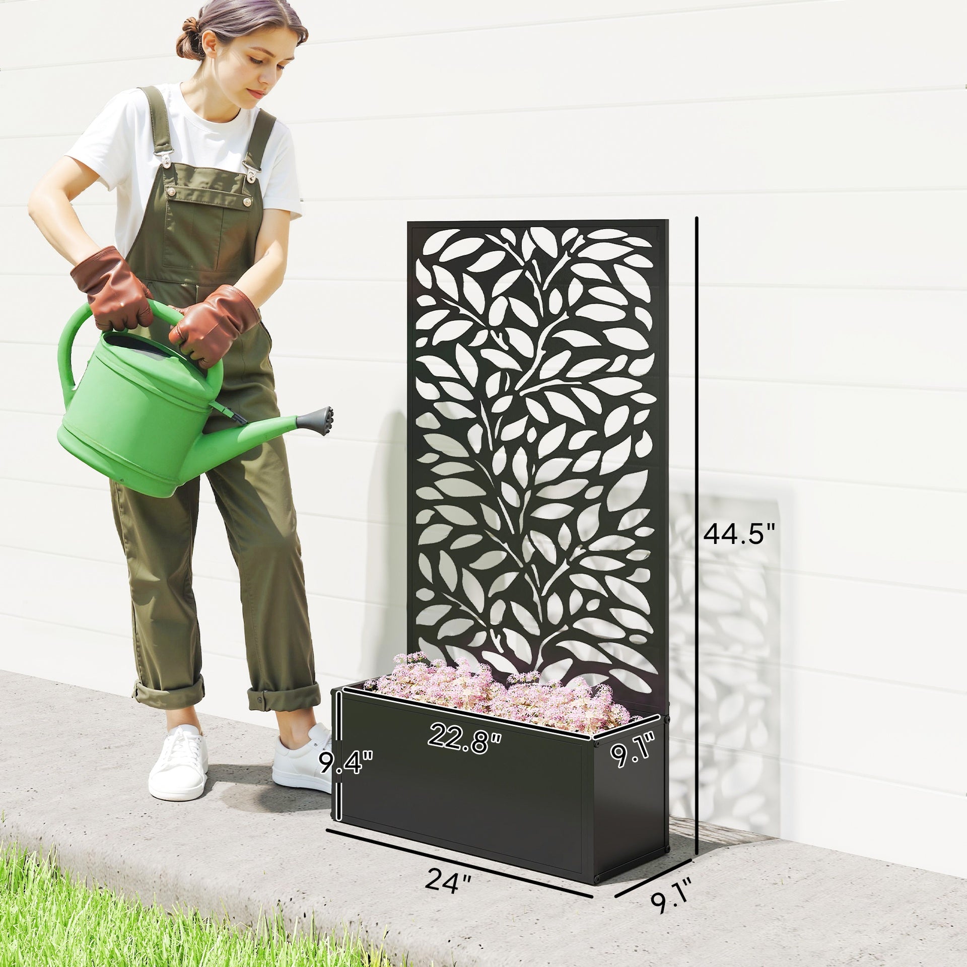 Outsunny Metal Garden Bed with Trellis for Climbing Plants, Freestanding or Wall Mounted Flower Bed for Garden, Patio, Balcony