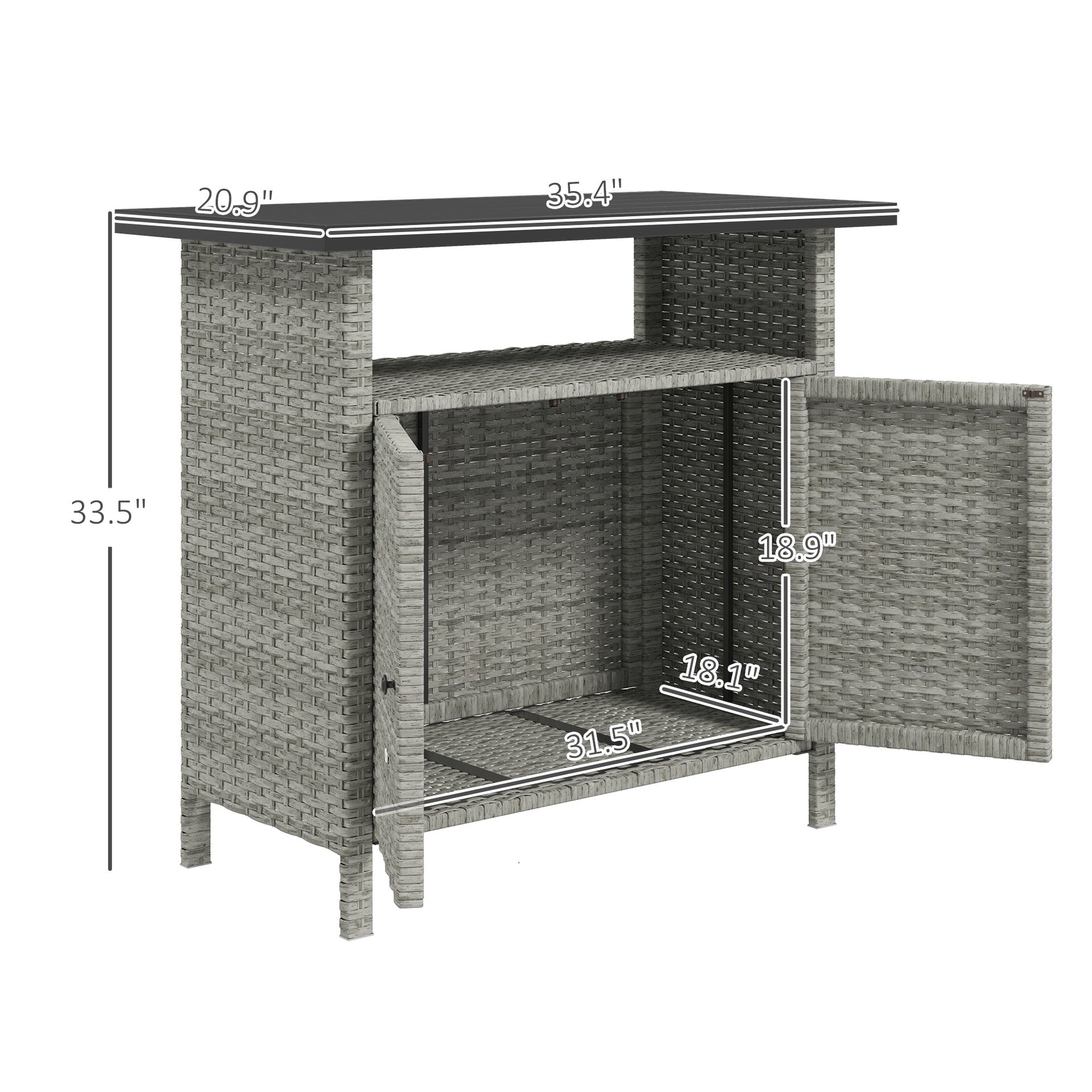 Outsunny Wicker Outdoor Storage Cabinet with Two Doors and Shelf for Outdoor Pool Towel Storage, Gray