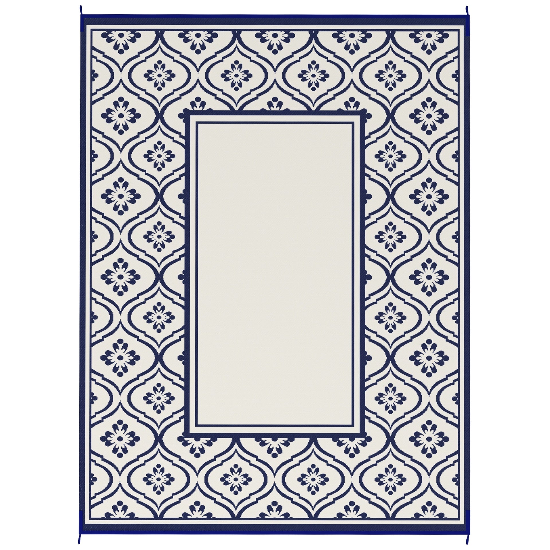 Outsunny Reversible Outdoor Rug, Waterproof Plastic Straw with Carry Bag, 9' x 12', Blue & White Gourd Border