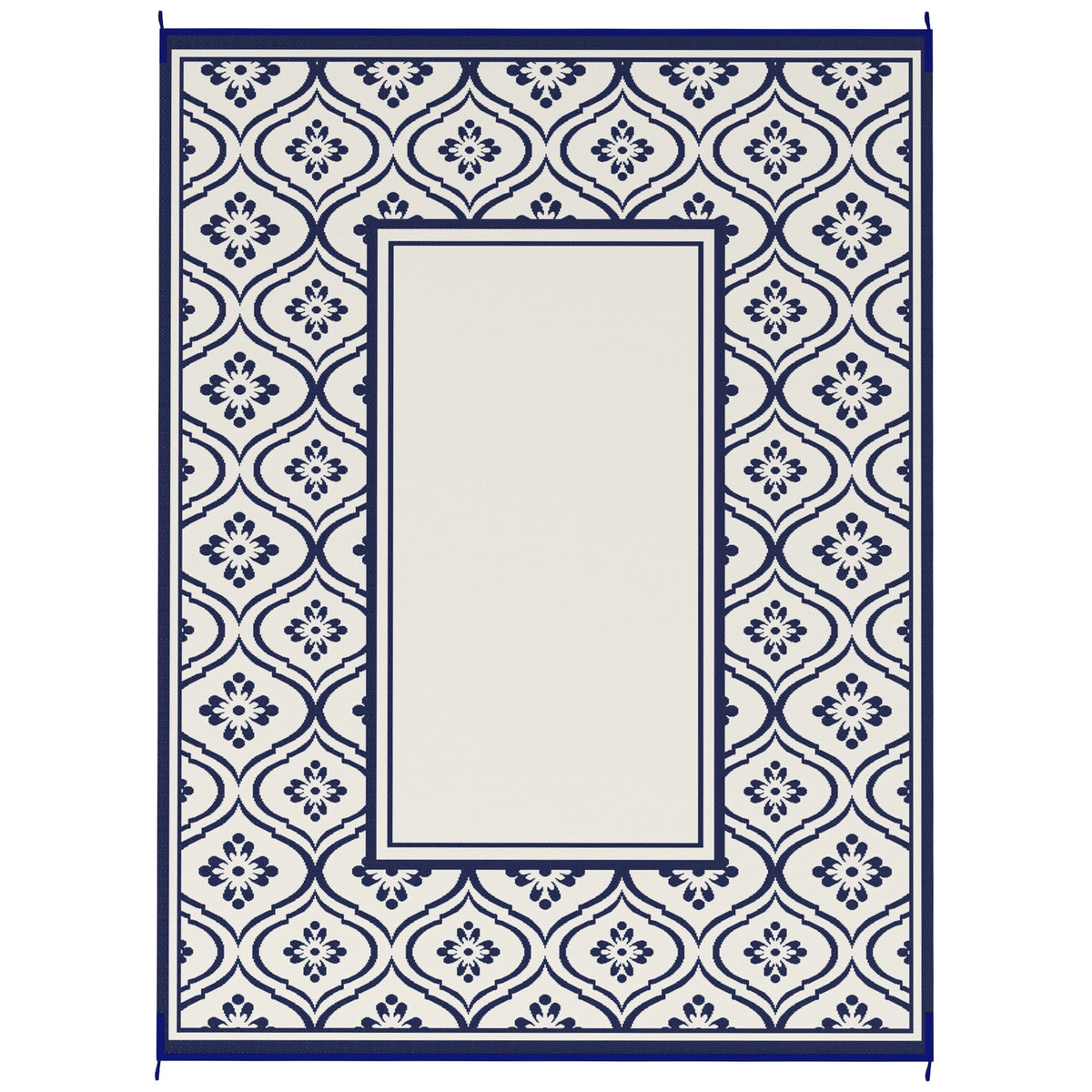 Outsunny Reversible Outdoor Rug, Waterproof Plastic Straw with Carry Bag, 9' x 12', Blue & White Gourd Border