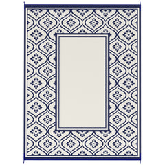 Outsunny Reversible Outdoor Rug, Waterproof Plastic Straw with Carry Bag, 9' x 12', Blue & White Gourd Border