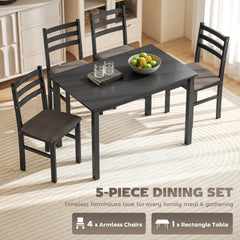 HOMCOM 5-Piece Small Kitchen Table Set for 4, Farmhouse Dining Table Set with Upholstered Chairs and Rubber Wood Legs, Black
