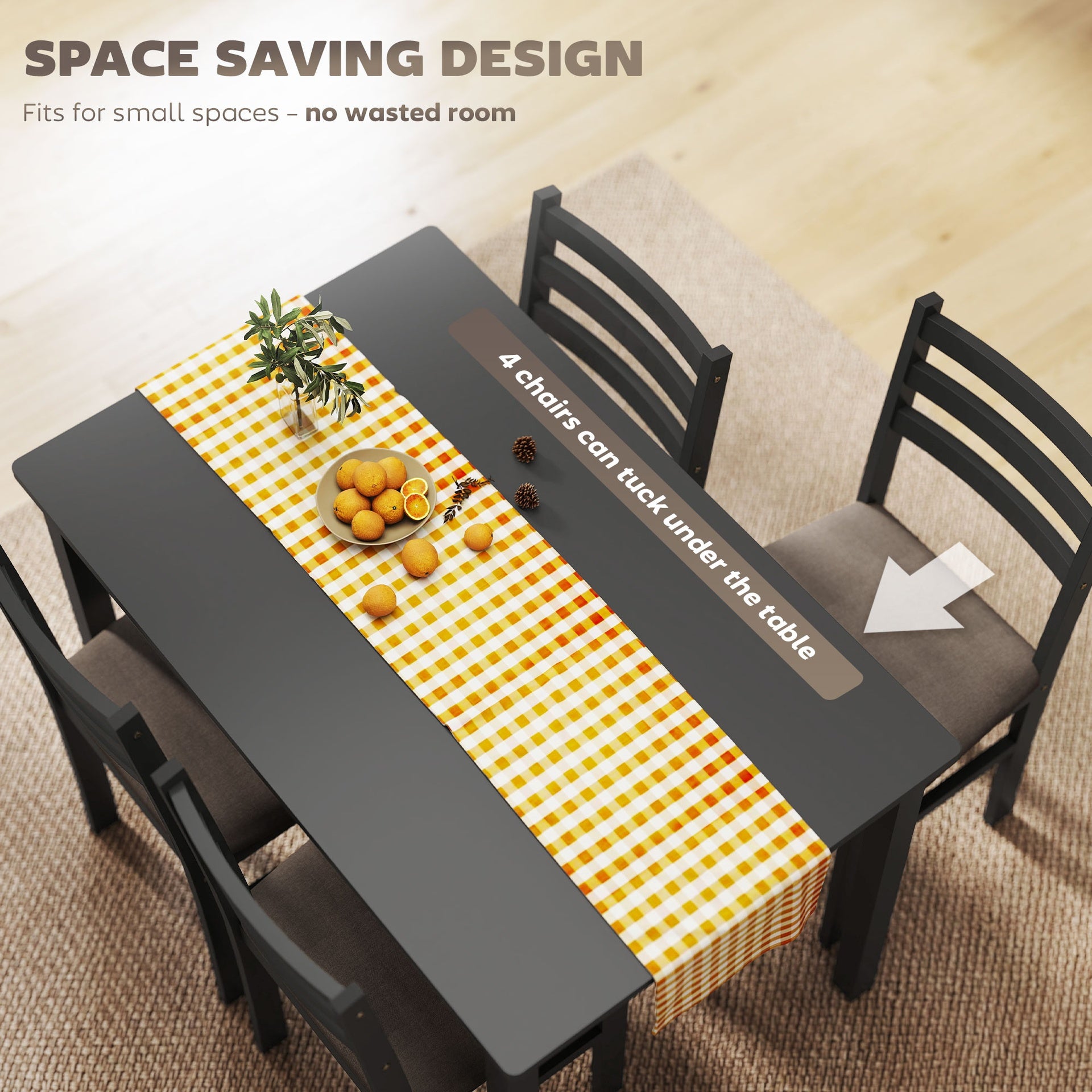 HOMCOM 5-Piece Small Kitchen Table Set for 4, Farmhouse Dining Table Set with Upholstered Chairs and Rubber Wood Legs, Black