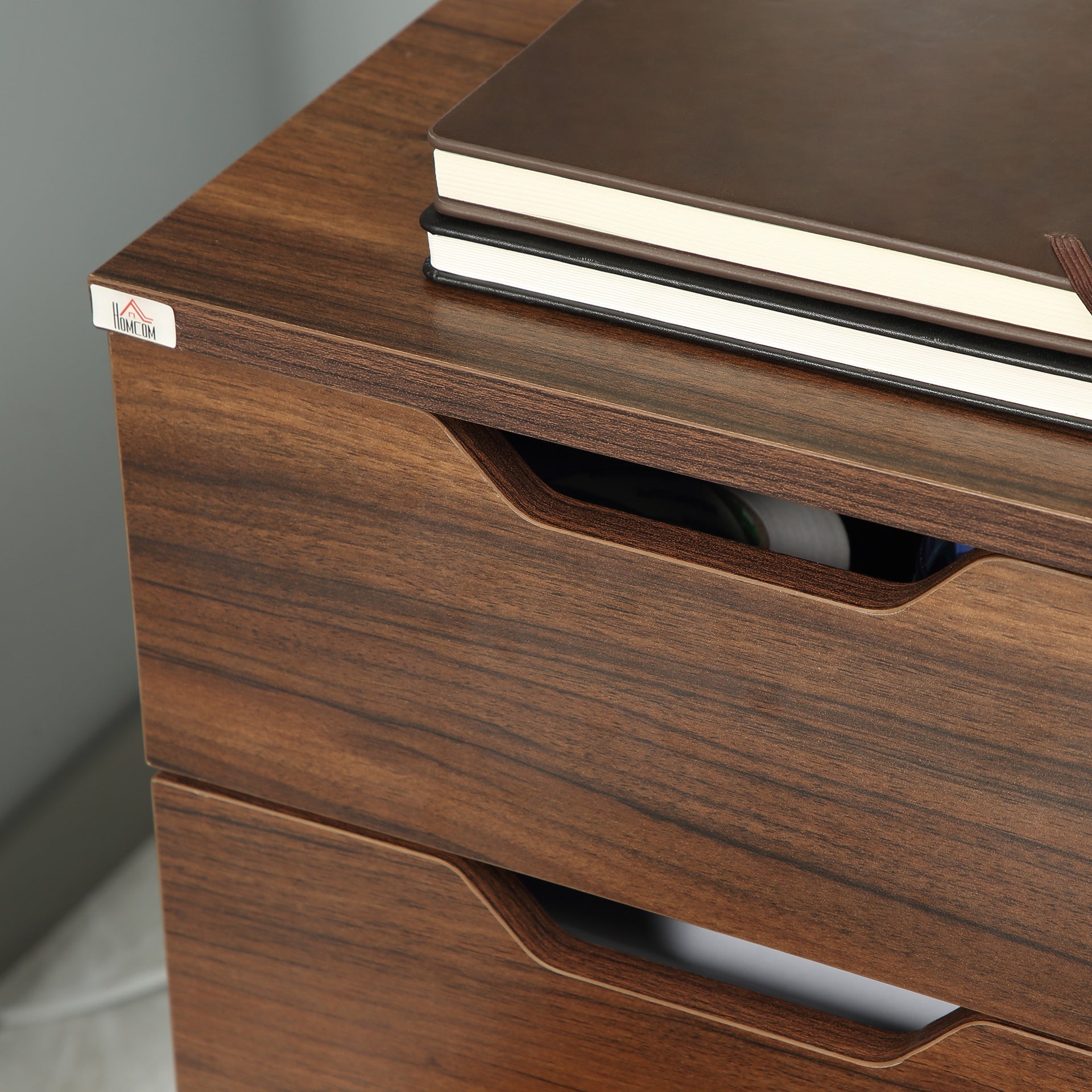HOMCOM 3 Drawer Mobile File Cabinet, Rolling Printer Stand, Vertical Filing Cabinet, Brown Wood Grain