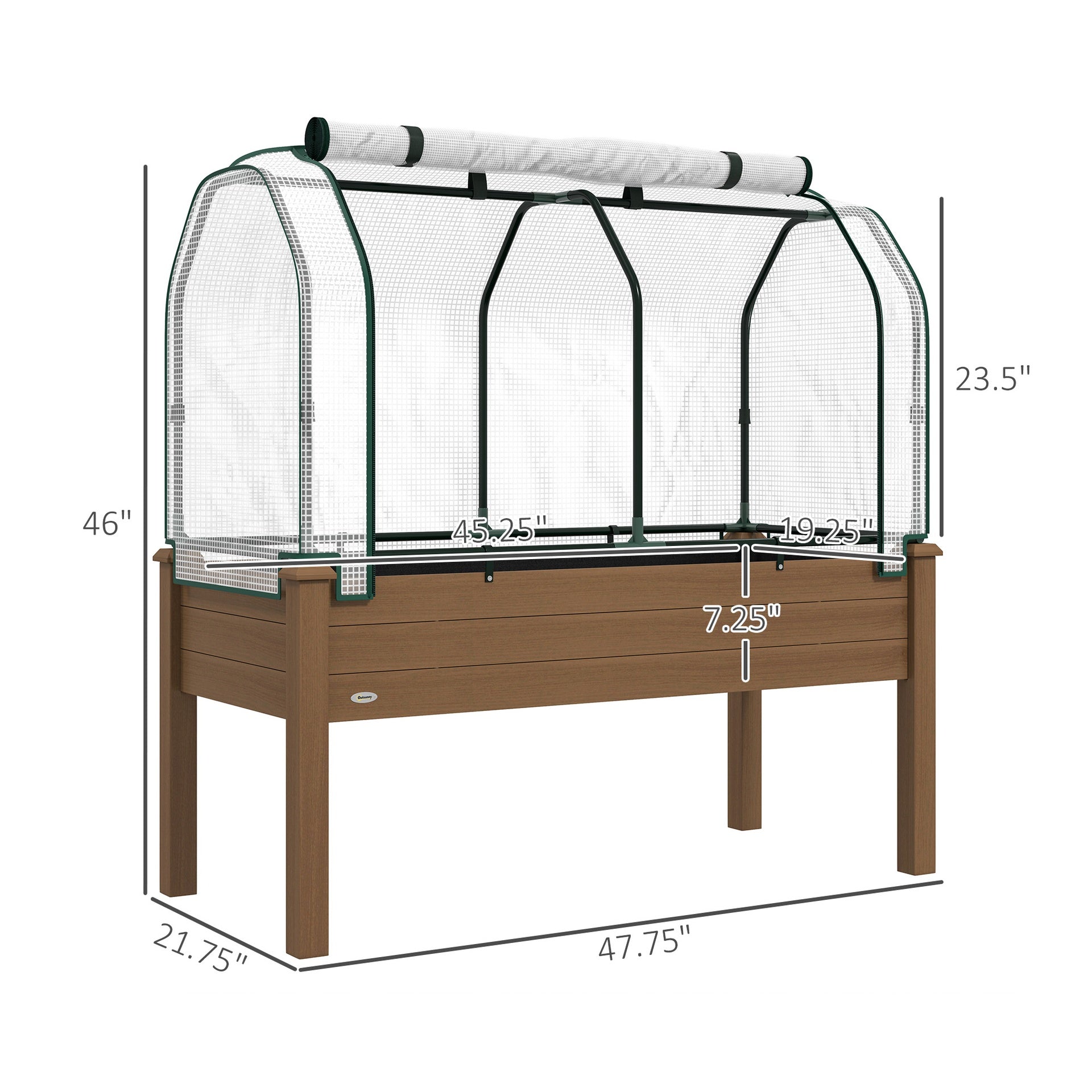 Outsunny Raised Garden Bed with PE Greenhouse Cover Outdoor Planter Box for Herbs and Vegetables, 48 x 22 x 46 inch, Brown