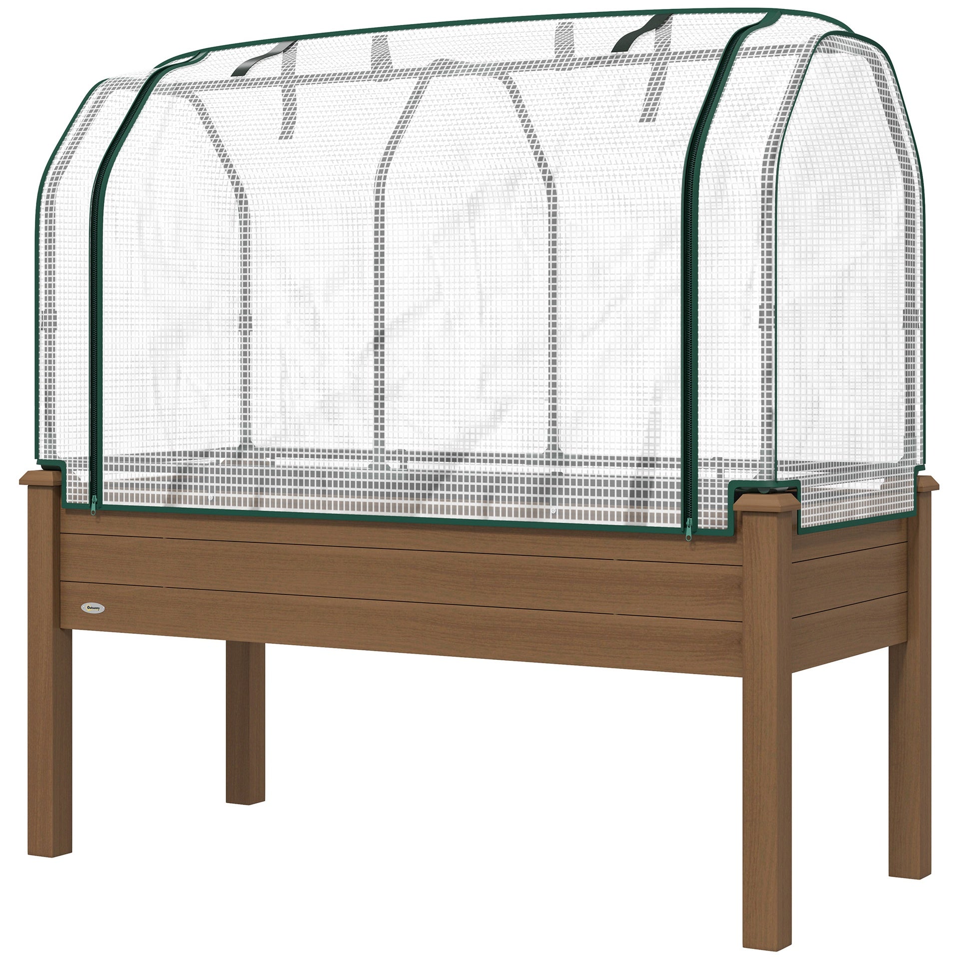 Outsunny Raised Garden Bed with PE Greenhouse Cover Outdoor Planter Box for Herbs and Vegetables, 48 x 22 x 46 inch, Brown
