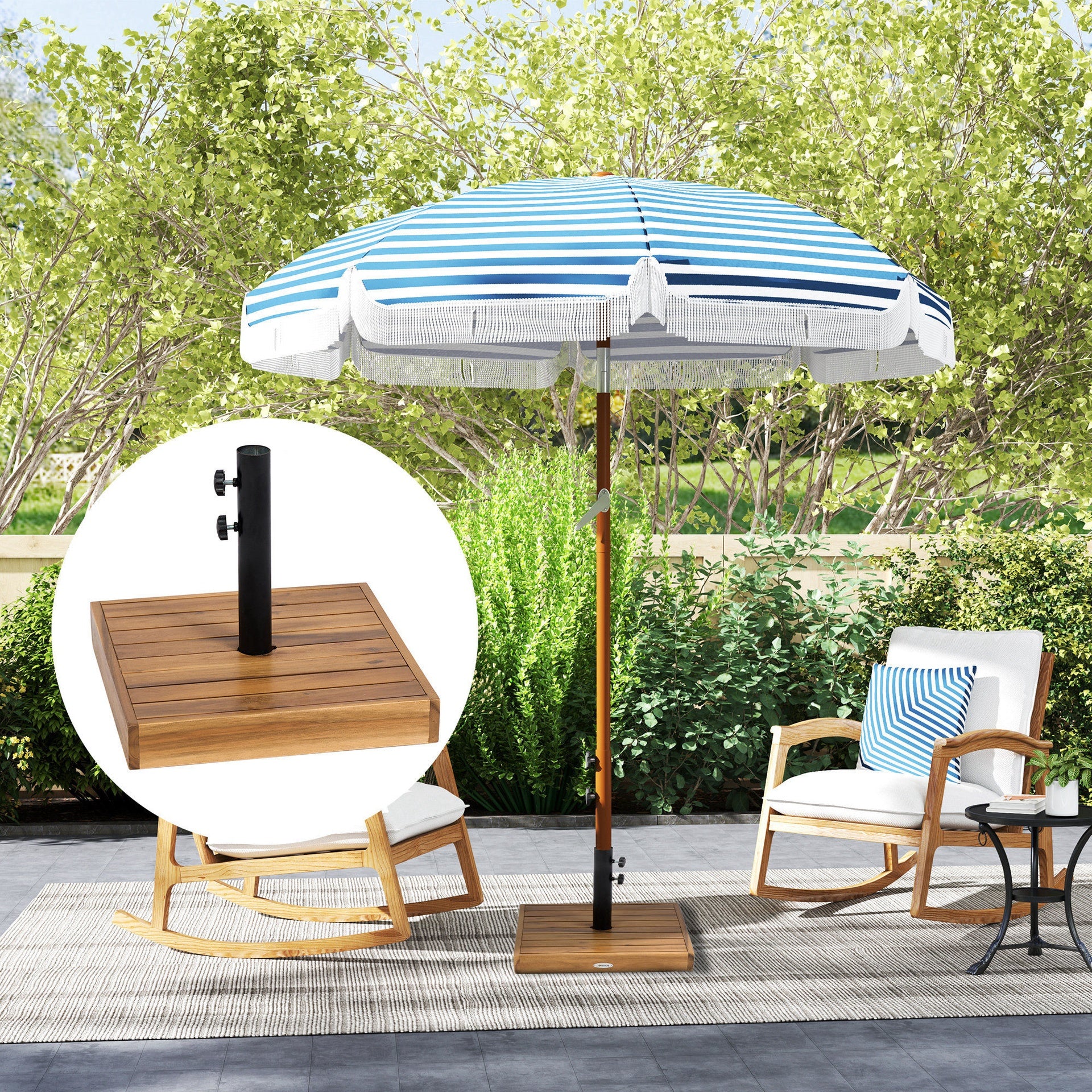 Outsunny Patio Umbrella Base, 42 lbs. Concrete Heavy Duty Umbrella Base for 1.25/1.5" Poles, Teak