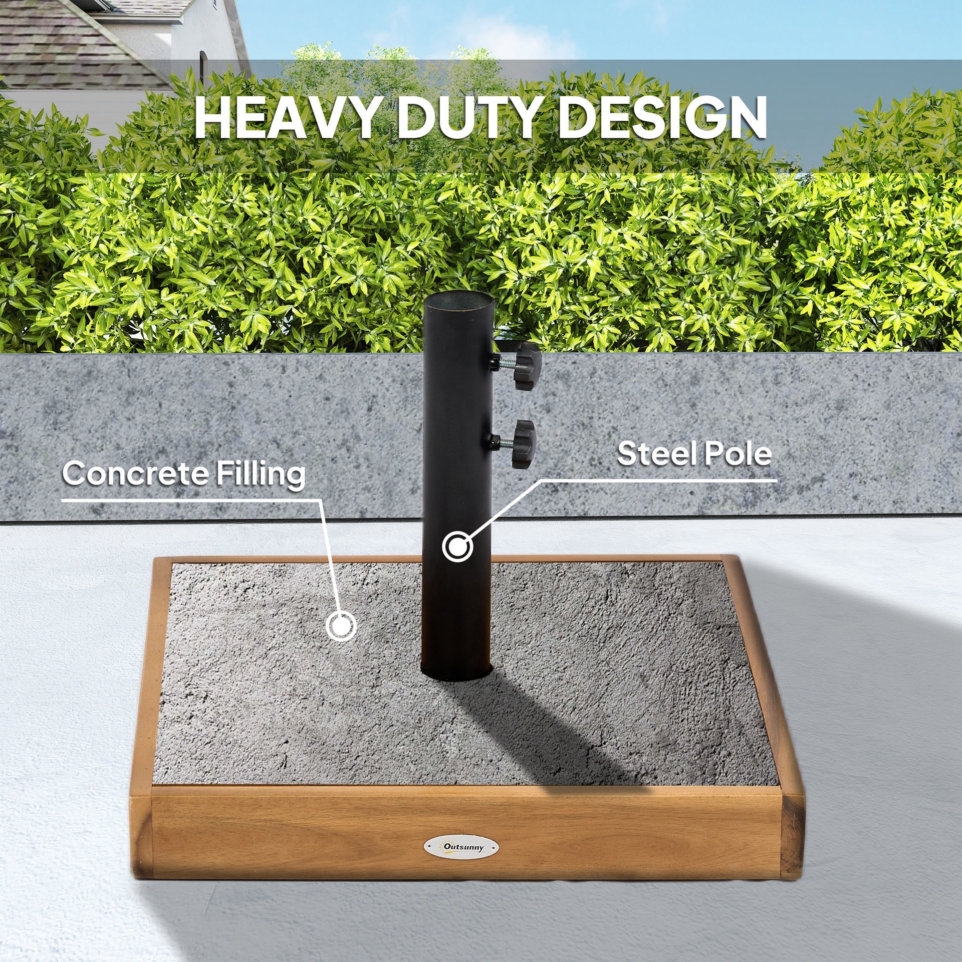 Outsunny Patio Umbrella Base, 42 lbs. Concrete Heavy Duty Umbrella Base for 1.25/1.5" Poles, Teak