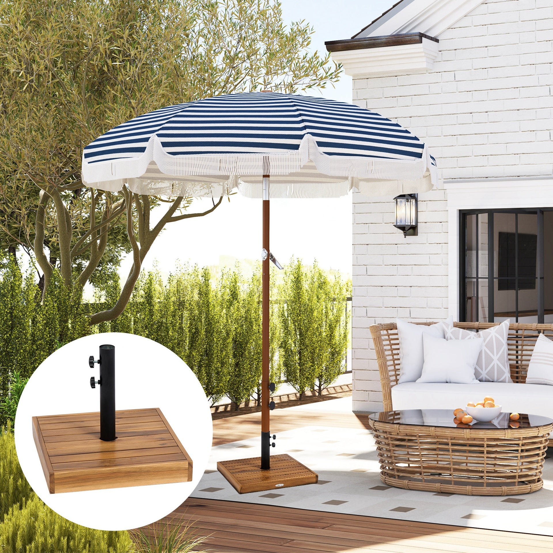 Outsunny Patio Umbrella Base, 42 lbs. Concrete Heavy Duty Umbrella Base for 1.25/1.5" Poles, Teak