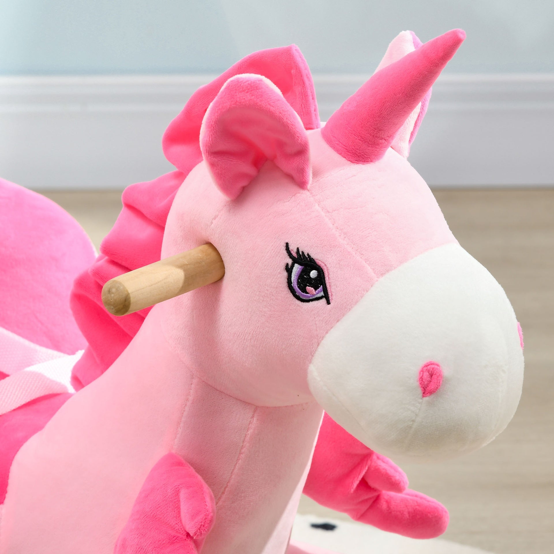 Qaba Baby Rocking Horse Ride On Unicorn with 32 Songs, Seatbelt, Pink