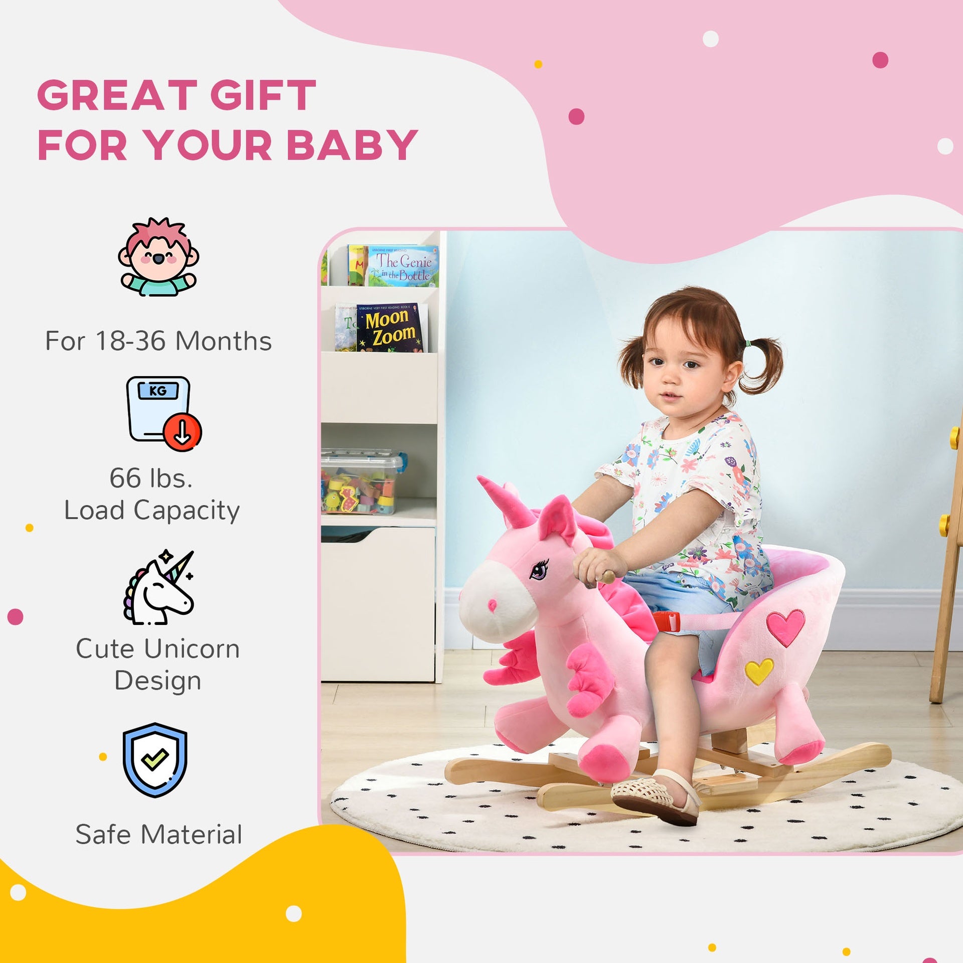 Qaba Baby Rocking Horse Ride On Unicorn with 32 Songs, Seatbelt, Pink