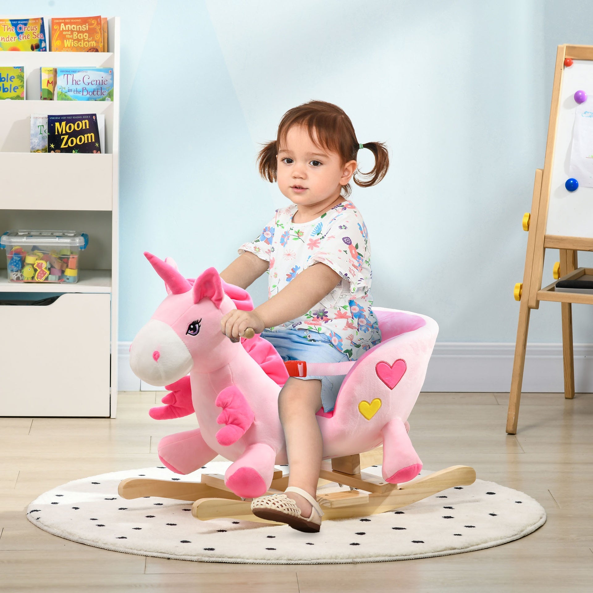 Qaba Baby Rocking Horse Ride On Unicorn with 32 Songs, Seatbelt, Pink