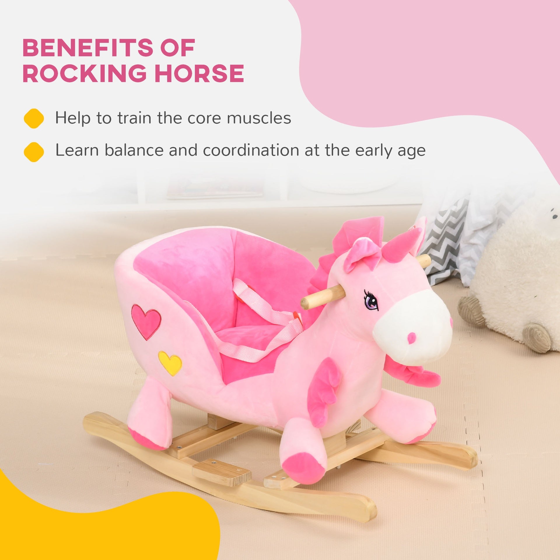 Qaba Baby Rocking Horse Ride On Unicorn with 32 Songs, Seatbelt, Pink