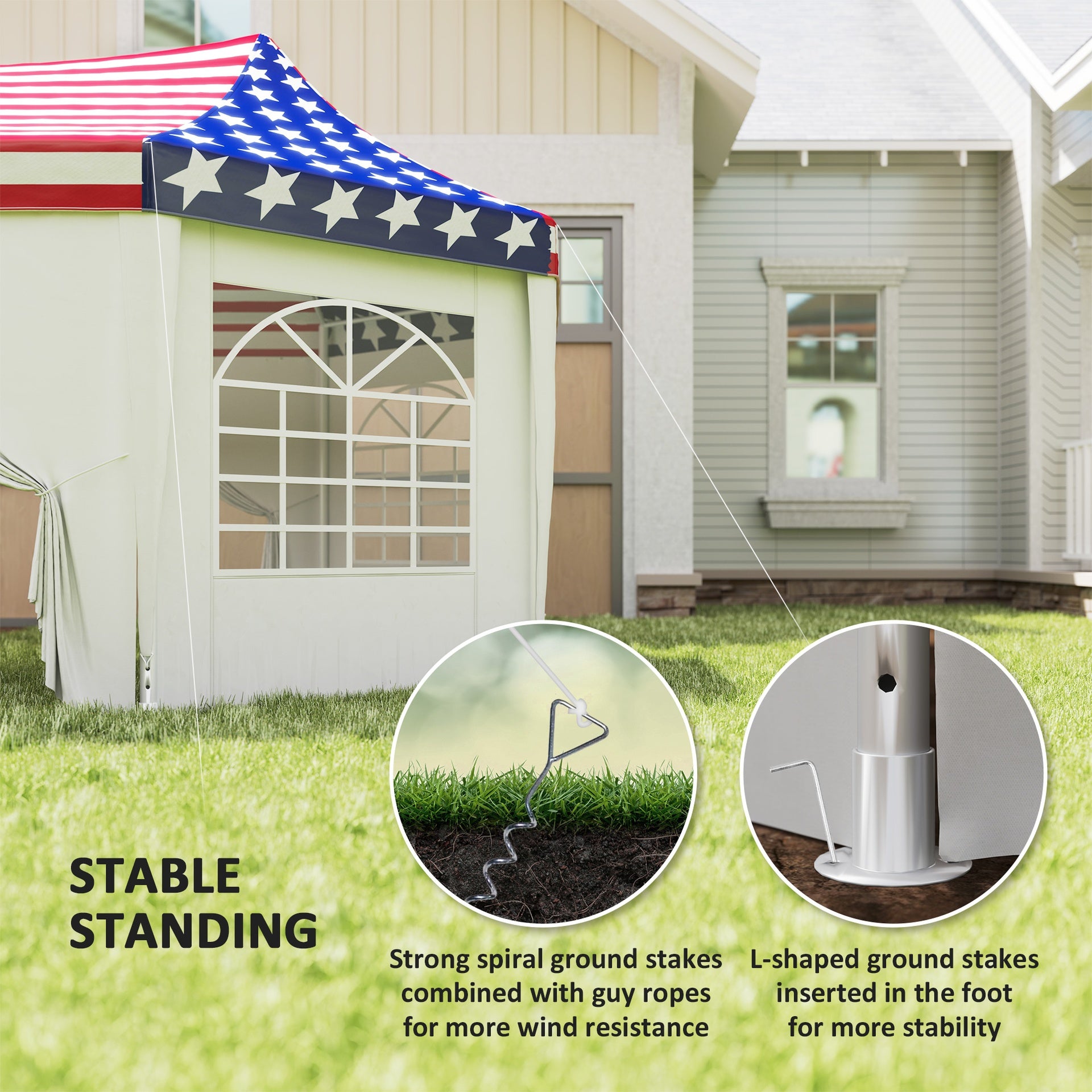 Outsunny 22.3 x 16.4 ft Heavy Duty Party Tent, Outdoot Canopy Tent with 2 Doors and 6 Windows, American Flag