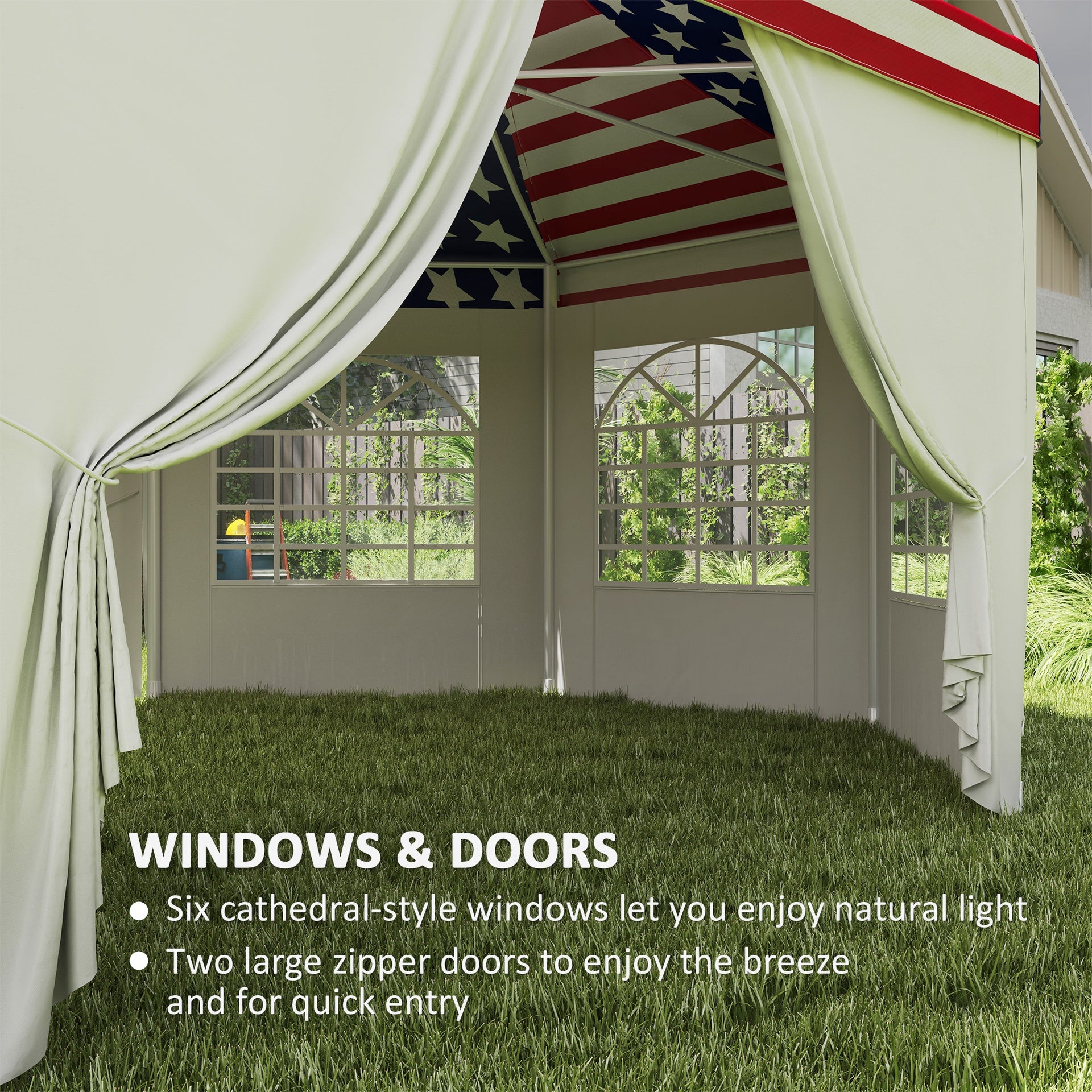 Outsunny 22.3 x 16.4 ft Heavy Duty Party Tent, Outdoot Canopy Tent with 2 Doors and 6 Windows, American Flag