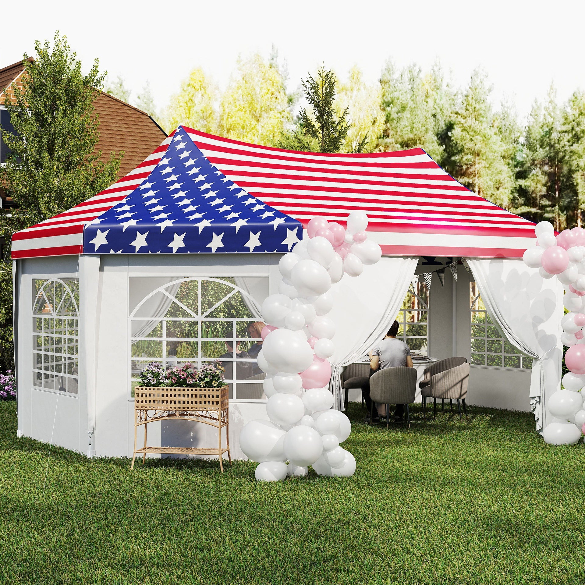 Outsunny 22.3 x 16.4 ft Heavy Duty Party Tent, Outdoot Canopy Tent with 2 Doors and 6 Windows, American Flag