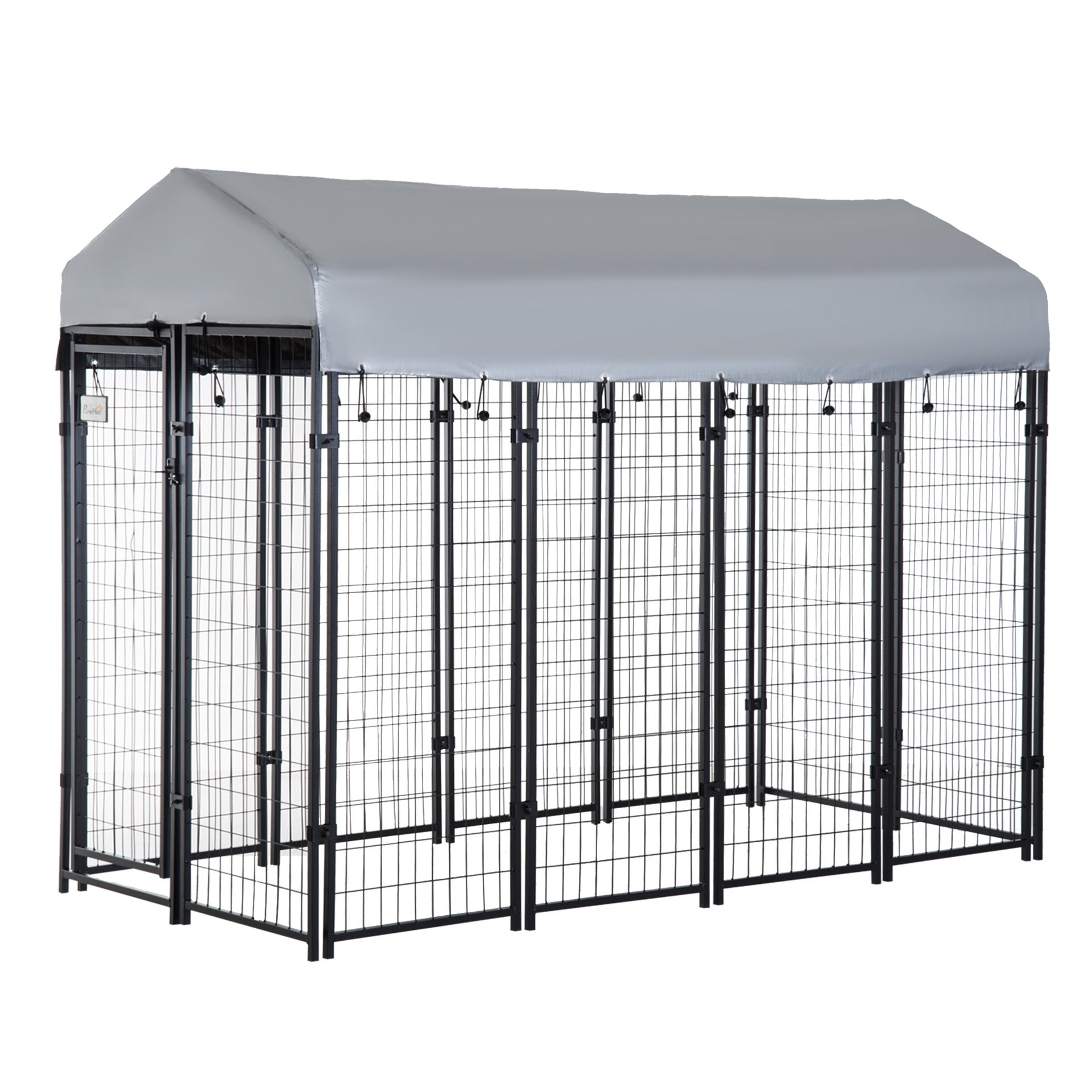PawHut Outdoor Dog Kennel with Roof, 8' x 4' x 6' Heavy Duty Welded Wire Dog Playpen Enclosure with Escape-proof Lock, UV-Resistant & Waterproof Cover, for Large Dogs, Silver
