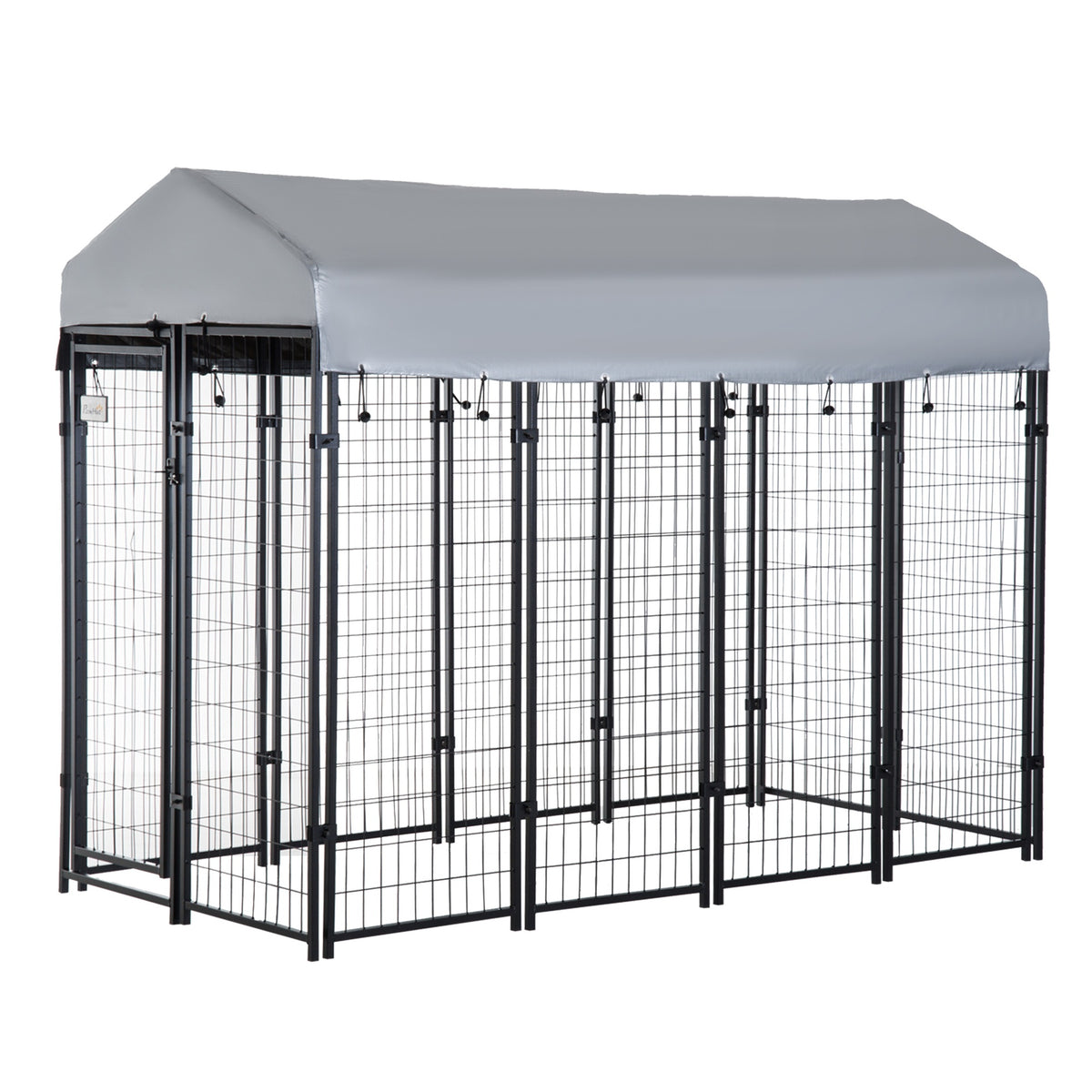 PawHut Outdoor Dog Kennel with Roof, 8' x 4' x 6' Heavy Duty Welded Wire Dog Playpen Enclosure with Escape-proof Lock, UV-Resistant & Waterproof Cover, for Large Dogs, Silver