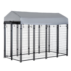 PawHut Outdoor Dog Kennel with Roof, 8' x 4' x 6' Heavy Duty Welded Wire Dog Playpen Enclosure with Escape-proof Lock, UV-Resistant & Waterproof Cover, for Large Dogs, Silver