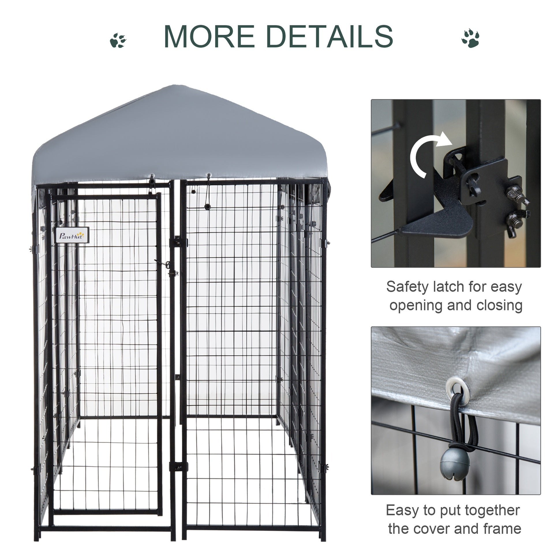 PawHut Outdoor Dog Kennel with Roof, 8' x 4' x 6' Heavy Duty Welded Wire Dog Playpen Enclosure with Escape-proof Lock, UV-Resistant & Waterproof Cover, for Large Dogs, Silver
