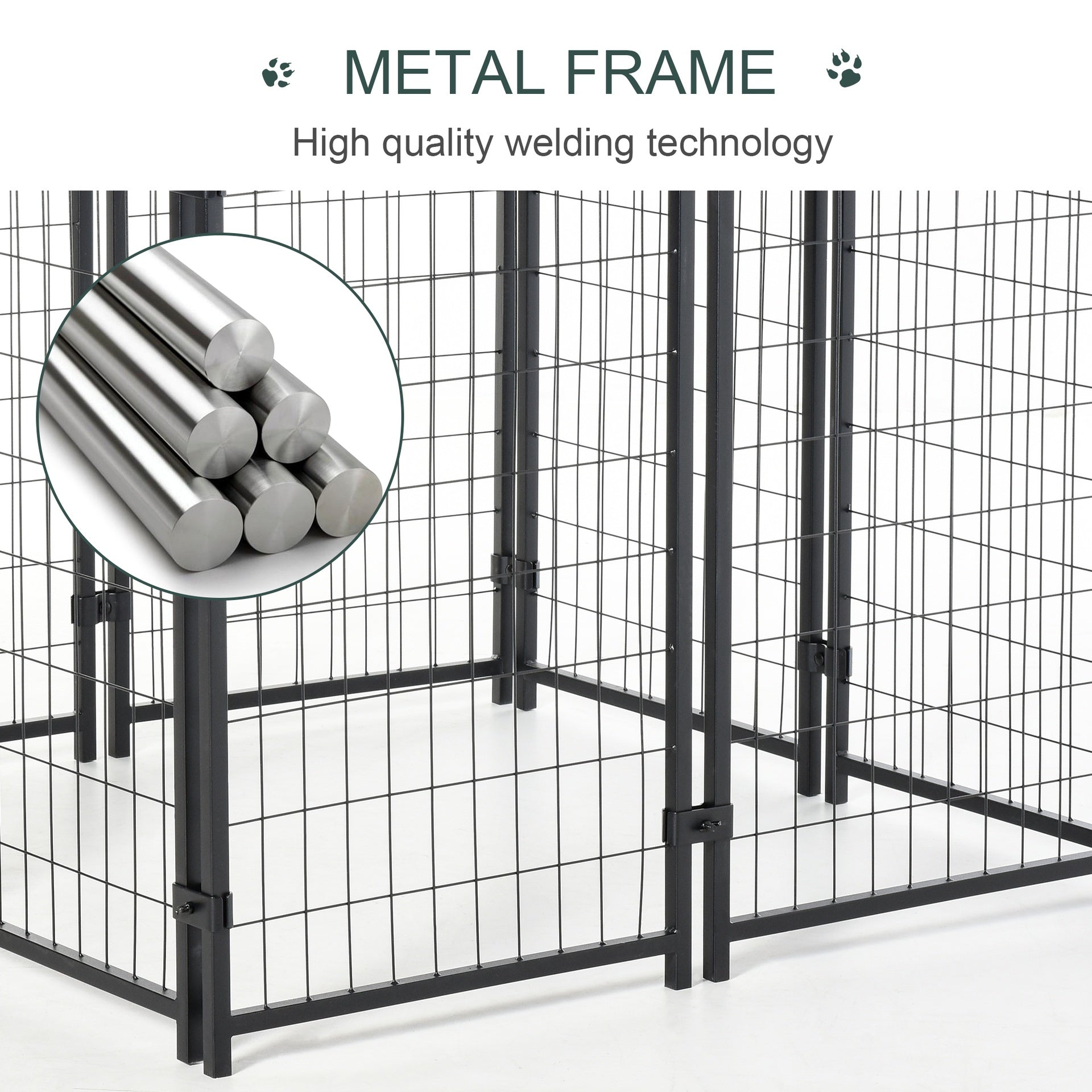 PawHut Outdoor Dog Kennel with Roof, 8' x 4' x 6' Heavy Duty Welded Wire Dog Playpen Enclosure with Escape-proof Lock, UV-Resistant & Waterproof Cover, for Large Dogs, Silver