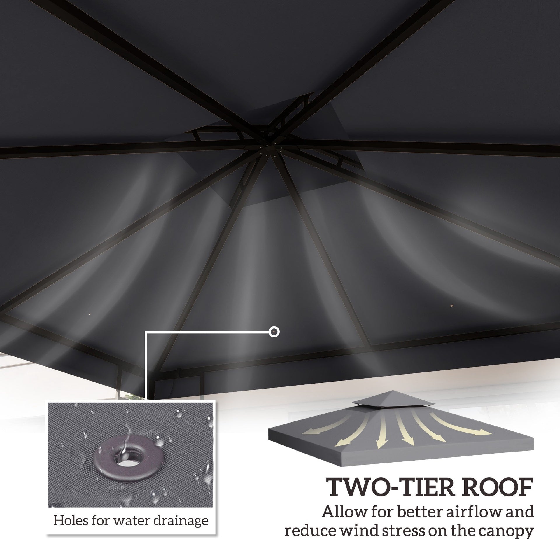 Outsunny Gazebo Replacement Canopy for Model 01 -0153, 2-Tier Top Cover for 9.8' x 9.8' Gazebo, Charcoal (TOP ONLY)