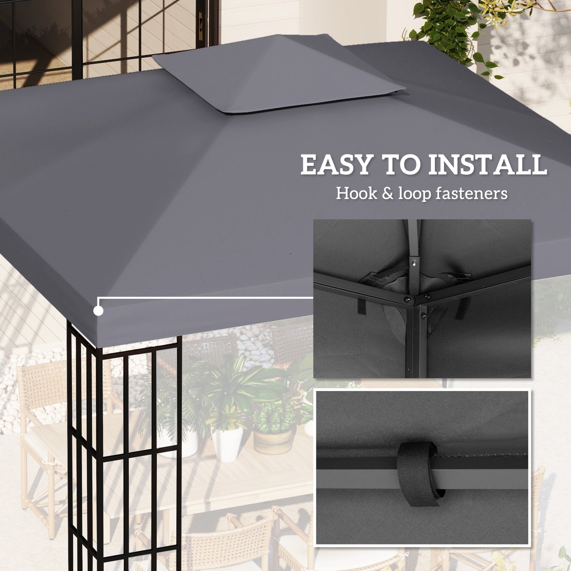 Outsunny Gazebo Replacement Canopy for Model 01 -0153, 2-Tier Top Cover for 9.8' x 9.8' Gazebo, Charcoal (TOP ONLY)
