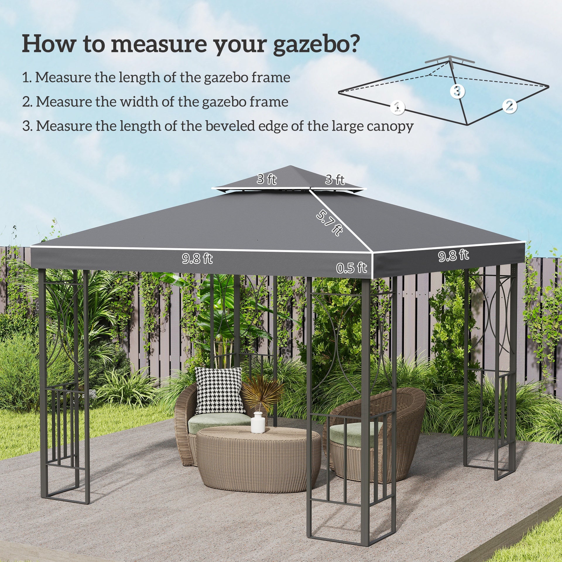Outsunny Gazebo Replacement Canopy for Model 01 -0153, 2-Tier Top Cover for 9.8' x 9.8' Gazebo, Charcoal (TOP ONLY)
