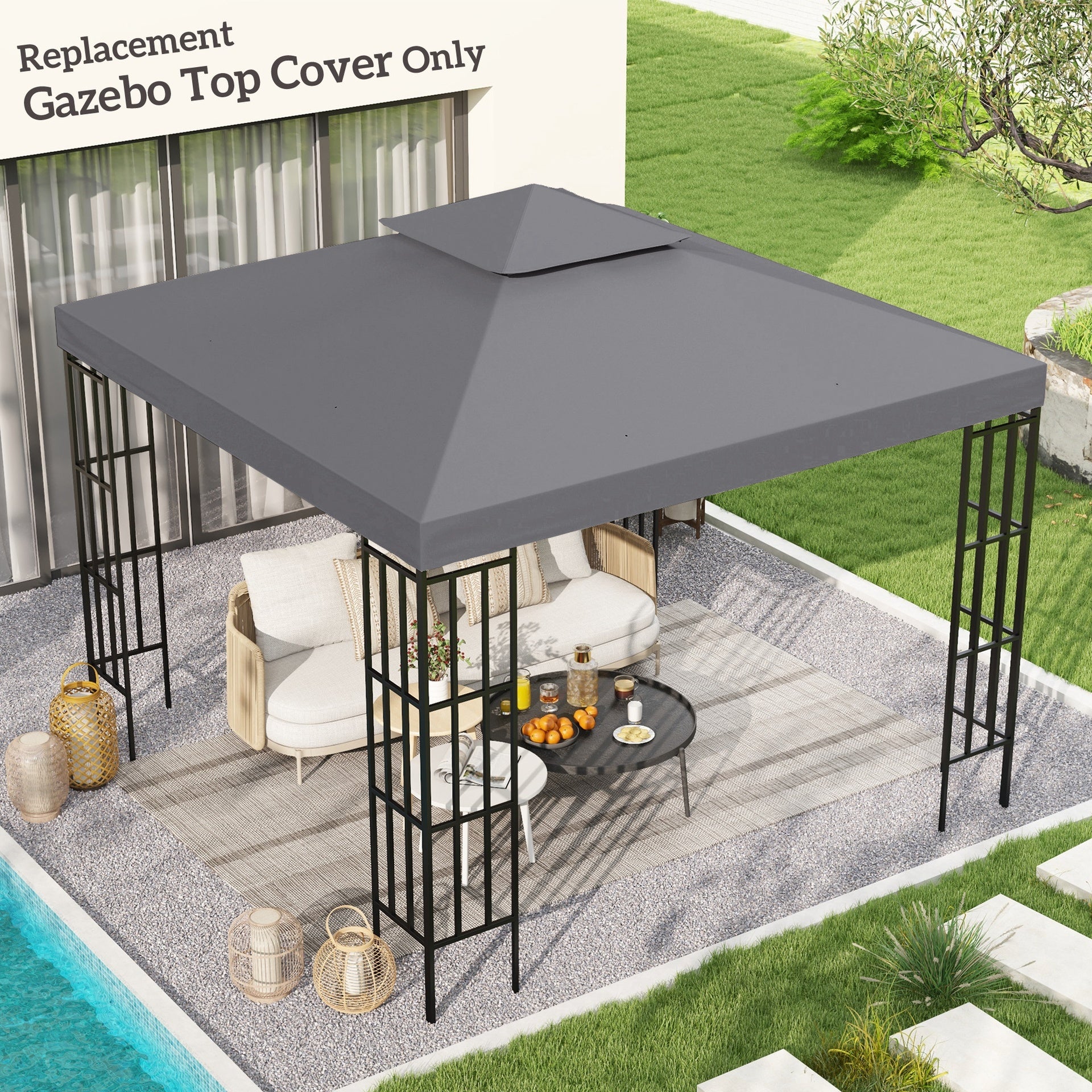 Outsunny Gazebo Replacement Canopy for Model 01 -0153, 2-Tier Top Cover for 9.8' x 9.8' Gazebo, Charcoal (TOP ONLY)