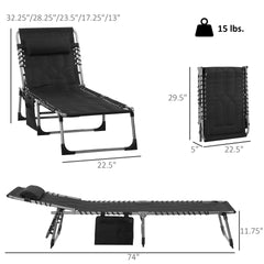 Outsunny Padded Folding Chaise Lounge Chair, Outdoor 6-Level Reclining Camping Tanning Chair with Headrest for Beach, Yard, Patio, Pool, Black