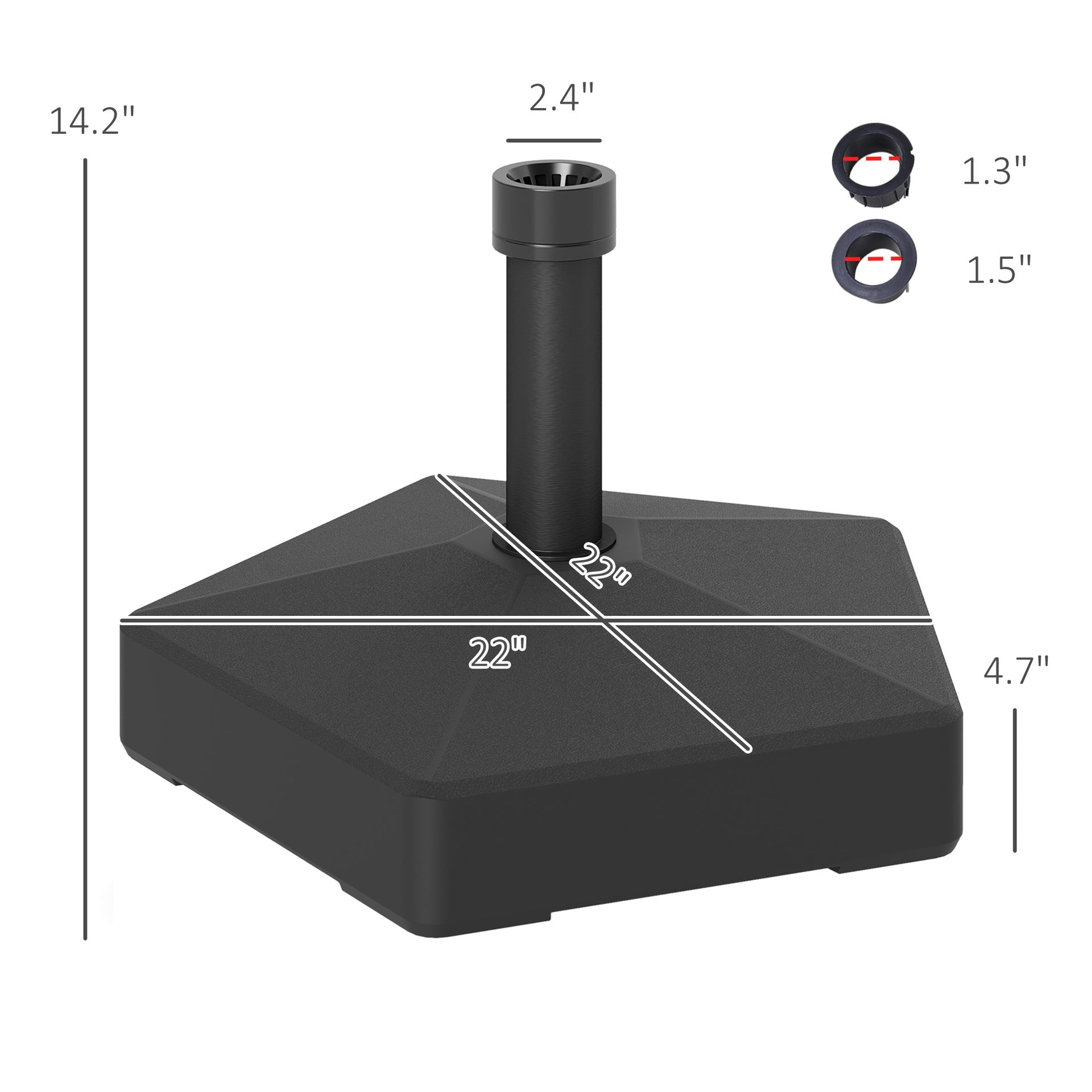 Outsunny Patio Umbrella Base Holder, Heavy Duty Outdoor Umbrella Stand Base, Filled Up to 42lbs with Sand or 33lbs with Water for Garden, Poolside, Black