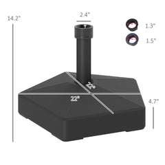 Outsunny Patio Umbrella Base Holder, Heavy Duty Outdoor Umbrella Stand Base, Filled Up to 42lbs with Sand or 33lbs with Water for Garden, Poolside, Black
