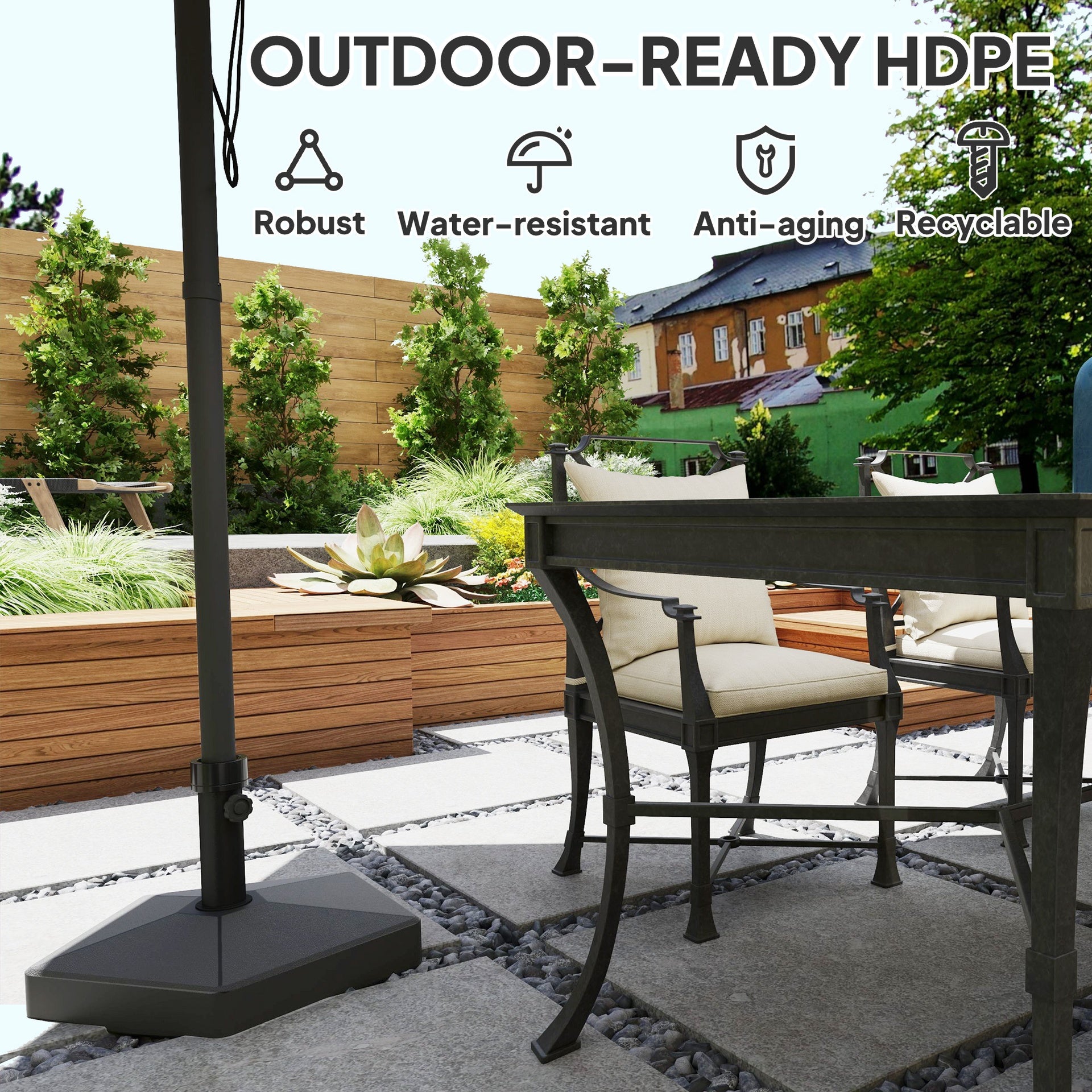 Outsunny Patio Umbrella Base Holder, Heavy Duty Outdoor Umbrella Stand Base, Filled Up to 42lbs with Sand or 33lbs with Water for Garden, Poolside, Black