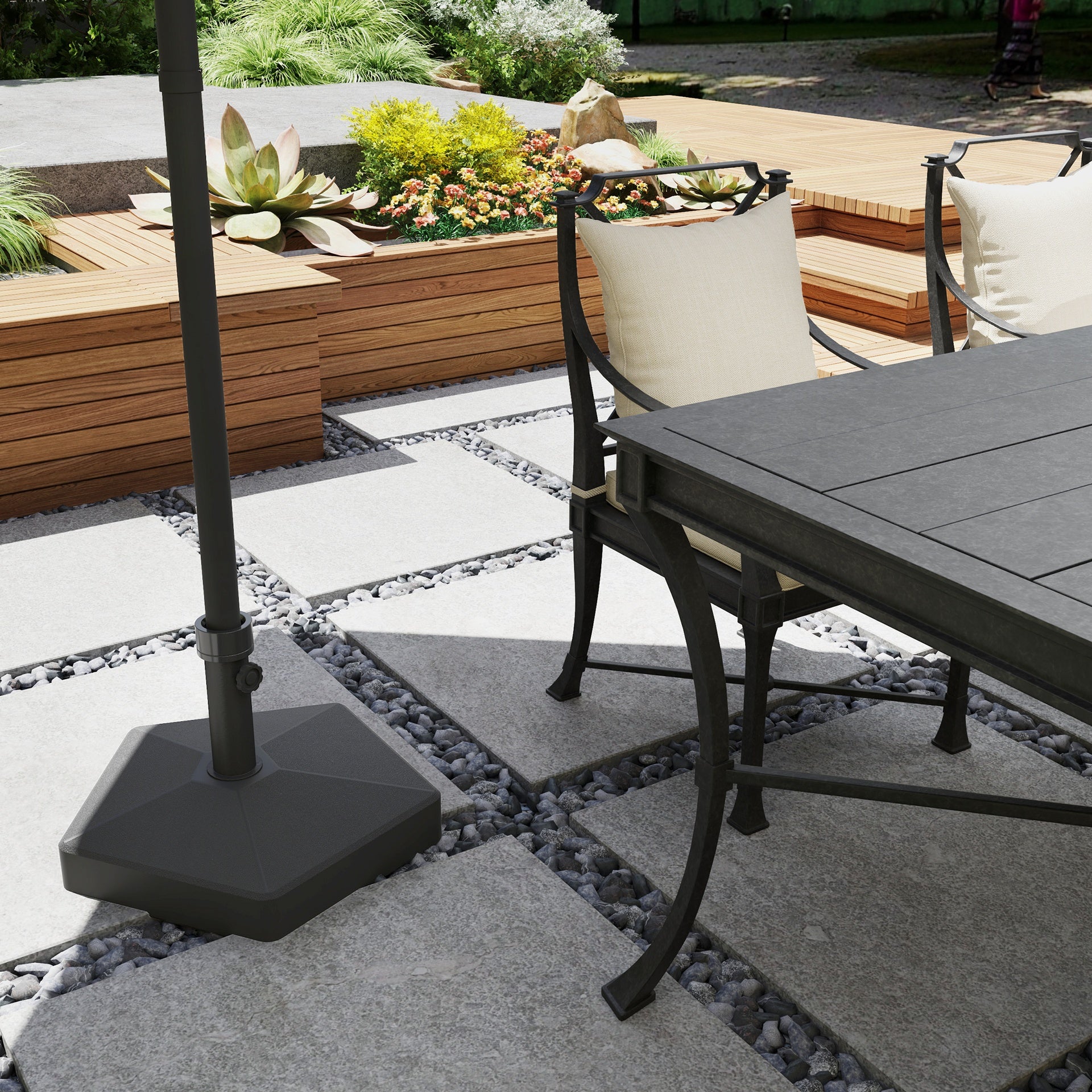 Outsunny Patio Umbrella Base Holder, Heavy Duty Outdoor Umbrella Stand Base, Filled Up to 42lbs with Sand or 33lbs with Water for Garden, Poolside, Black